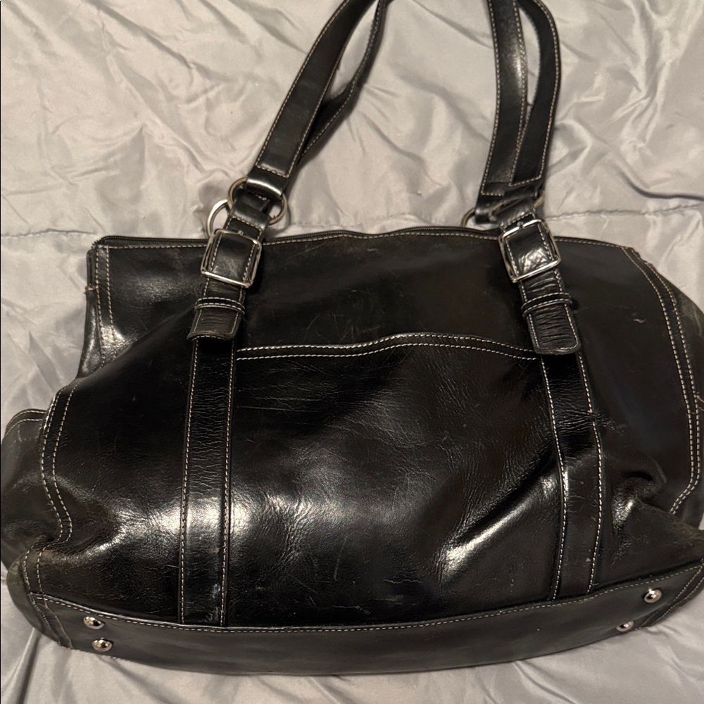 Fossil Black Leather Tote Bag